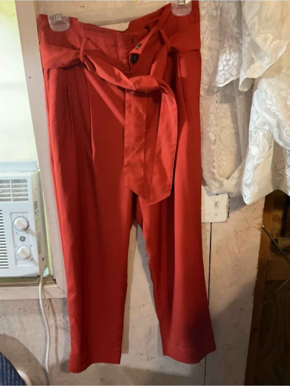 Madewell burned orange High-Waist Paperbag Tie-Waist Cropped Pants